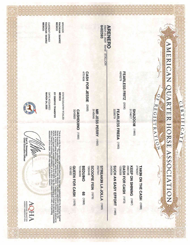 Certificado AQHA